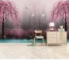 Benutzerdefinierte 3D Tapete Schöne Träumerische Rosa Cherry Swan Lake Landschaft Wohnzimmer Schlafzimmer Hintergrund Wanddekoration Wandbild Tapete