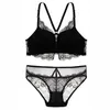 Two Piece Dress Sexy Lace Push Up Bra Sets Bra+panties Christmas 2Pcs/Lots Deep V-neck Underwear -selling Vintage Set Black Color