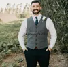 Gri Damat Yelekler 2019 Çiftlik Yün Erkek Yelek Düğün Kıyafetleri Için Groomsmen Slim Fit erkek Takım Elbise Balo Yelek