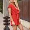 Kvinnors Jumpsuits Rompar 2021 Kvinnor Jumpsuit Overaller för Bandage Romper Solid Färg Deep V Neck Sexig Loose Confoined Shorts Casual Palys