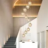 Luces colgantes de escaleras de cristal con personalidad nórdica, escalera giratoria, lámpara colgante LED minimalista moderna para apartamento, escalera, restaurante