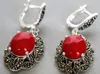 LIVRAISON GRATUITE + + Boucles d'oreilles pendantes en argent avec crochet en marcassite et corail rouge