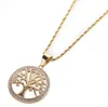 14K Gold Plated Iced Out Tree Of Life Pendant Necklace Micro Pave Cubic Zirconia Diamonds Rapper Singer accessories8812353