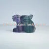 5 Pcs 2 "Cristal Natural Fluorita Arco Íris Precioso Gemstone Escultura Estátuas de Coelho Animais Animais Cura Guardião Estatueta Artesanato Reiki