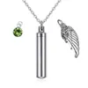 Cylinder Pendant Cremation Smycken Angel Wings Memorial Urn Halsband för Ashes Keepsake Birthstone Crystal