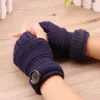 Fashion Chic Winter Knitted Hand Warm Fingerless Gloves Women Button Solid Wrist Soft Mittens Turnover Cuff