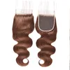 Braziliaanse bruine body wave menselijk haar 3 bundels met kant sluiting # 4 lichtbruin remy haar bundels 100% menselijk haar weeft