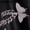 Iced Out Tier großer Schmetterling Anhänger Halskette Silber blau plattiert Herren Hip Hop Bling Schmuck Geschenk Großhandel