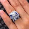Mode boho ring set blå sten finger ring 925 skivfylld vintage ring för kvinnor bröllop band festtillbehör223k