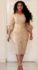 African Champagne Mother of the Bride Dresses Jewel Neck Applique Illusion 3 4 Sleeve Long Sleeve Evening Gowns Mother's Dresses