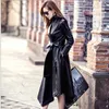 Very good quality Ladies Slim Long Leather Trench Coat 2017 new style women motorcycle leather coats long jacket women