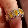 Drop Frakt Vintage Mode Smycken 925 Sterling Silver Ovala Cut Gold Topaz CZ Diamond Promise Bröllop Engagemangsband Ring för Kvinnor Present