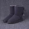 Novo Designer Austrália Botas para Mulheres Clássico tornozelo Curto Bow Boot Boot Neve Inverno Triplo Black Chestnut Marinho Azul Moda Mulheres Sapato