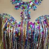2 Style Colorful Tassels Flashing Crystals Sequins Bodysuit Sexy Backless Rhinestones Bodysuits Nightclub Teams Dance Costumes DS Stage Wear
