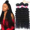 Partihandel 9a Brasiliansk Virgin Hår Djupvåg Obehandlad Brasiliansk Deep Wave Curly Hair Buntar Brasilianska Remy Human Hair Extensions