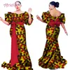 African Dresses for Women Lady Floor Length Slim Dresses Off the Shoulder Short Sleeve Bazin Riche African Print Dresses WY2664