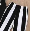 2019 Nya Baby Girls Sommar Outfits Mode Kids Kläder Satser Barn Brev Tryckt T-shirt + Stripe Bell-Bottom Trousers 2PCS Passar Y2251