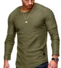 Mens Designer T Shirts 2019 Mens Designer Round Neck Solid Färg Långärmad T-shirt Striped Pleated Raglan Sleeve Mens Fashing Streetwear