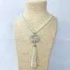 Swan charm Pendant CZ Micro pave Connector,Natural Shell Pearl Beads Chain tassels Women Jewelry Necklace NK504