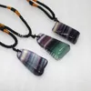 10Pcs 30-40mm Freeform Rainbow Fluorite Tumbled Stones Pendant Necklace Natural Colorful Quartz Crystal Gemstone Pendant on Adjustable Rope