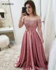Kortärmade brudtärna klänningar A-line Sheer Neck Beaded Lace Bodice Long Party Dress for Women Wedding Guest Goods