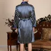 2020 Spring Fashion Sleepwear Mens Silk Satin Pajamas Sets Robe Striped Long Sleeves Bathrobe Silk Kimono Night Dressing Gown11