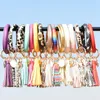 Couro pulseira Tassel Keychain Bracelet Bangle Key Key Titular Cadeia anel de couro wrap Girassol Chaveiro Bangle Chains Wristlet KKA7744