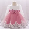 Ins Pizzo bambina vestito fiocchi manica lunga ragazze abiti bambina battesimo abito battesimo vestito bambina 1 ° compleanno abiti da festa B1532