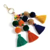 Bohemian Handmade Bag Pendant Key Ring with Tassels Women Accessories Charm Pompom Keychain Gift for Summer Keyring Chain