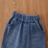 Bebek Yaz Giyim Tatlı Çocuk Bebek Kız Kapalı Omuz Elastik Gömlek + İnci Dantel Jeans Pantolon 2PCS Kıyafetler Giyim Setleri