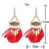 Creative new rice bead earrings super fan-shaped long feather earrings female European and American jewelry wholesale