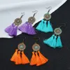 Wholesale tassel dangle earrings women Retro flower diamonds chandelier ear drop orange purple Peacock blue fringes earrings Bohemia jewelry