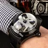 New Bubble Pvd Black Steel Case L390 / 03694 Czarny Dial Gold Skull Tourbillon Automatyczny Zegarek Brązowy Skórzany Pasek Zegarki Hello_watch