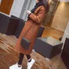 Long Solid Turn-down Collar Wool Blend Coat Women Long Sleeve Button Thicken Loose Coat Female Casual Outwear Large Size Winter