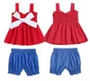 Kids Designer Kläder Independence Dag Kläder Streck Star Suspenders Vest Shorts Suits Crop Tops Harem Byxor Outfits Kostym B5932
