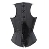 Women Grey Denim Halterneck Underbust Corset Vest Plastic Boned Body Shaper Waist Cincher Slimming Corselet Plus Size S-6XL