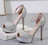 Vendita calda- Glitter oro strass peep toe tacchi alti scarpe da sposa scarpe da donna stiliste