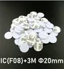 DIA 20mm18mm 30mm 25mm13.5mhz بطاقة فارغة 13.56 ميجا هرتز 1K S50 علامة COIN F08 COIN COON مع 3M ADHSIVE WHITE PVC ISO14443A S50 بطاقة