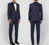 Marinblå män bröllop kostymer skräddarsydd smal passform bröllop brudgummen tuxedos för män groomsman bästa man kostym (jacka+byxor+båge)