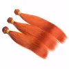 Bundles orange avec fermeture Silky Straight Burnt Orange Color Weaves avec fermeture à lacet 4X4 Partie médiane Cheveux vierges brésiliens