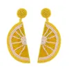 Creative Fruit Style Lemon Orange-shaped with Beaded Dangle Earrings Summer Cool Beach Handmade Woven Statement Earrings for Women