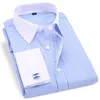 Men French Cufflinks Shirt 2020 New Men039s Stripes Long Sleeve Casual Male Brand Shirts Slim Fit Cuff Dress Shirt1271863 L0LW