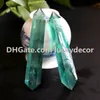 10Pcs Natural Green Fluorite Rare Crystal Double Terminated Wand Point Healing Specimen 6 Faceted Prism Bar Reiki Chakra Meditation Therapy