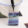 5Pcs Hand Carved and Polished Rectangle Gorgeous Natural Rainbow Fluorite Crystal Gemstone Pendant on Adjustable Rope Necklace for Men Women