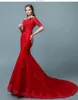 Red Lace Mermaid Wedding Dresses Off the Shoulder Half Sleeves Lace-up Back Country Western Colorful Bridal Gowns Non White Custom Made