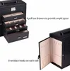 wholesales free shipping Synthetic Leather Huge Jewelry Box Mirrored Watch Organizer Necklace Ring Earring Storage Lockable Gift Case Black