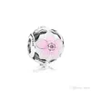NEW Pink Enamel flowers Charm Jewelry accessories Logo Original Box for Pandora 925 Sterling Silver Bracelet Making Charms