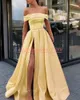 Mooie High Split Satin Arabische Avondjurken Pageant Bateau Neck 2019 Saoedi-Arabië Party Prom Gown Robe de Soiree Formele Gast