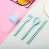 Buğday Straw Çatal Seti Açık Öğrenci Çatal Kaşık Chopsticks Seyahat Taşınabilir Çatal Kutusu Kamp bulaşığı Setleri