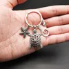 Antique Key Keychain Holder Sea Animal Keyrings Starfish Turtle Shell Silver Charms Car Key Chain Rings Jewelry Fashion Promotion Favor Gift